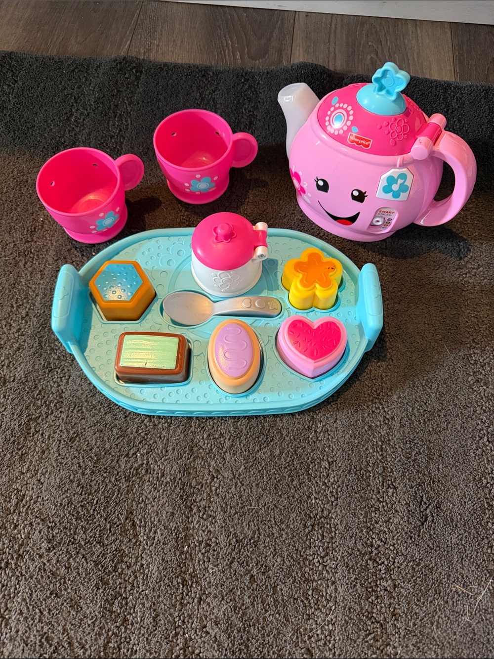 Fisher-Price Pink & Aqua Tea Set with Colorful Cookie Shapes